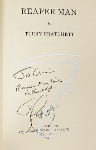 Pratchett, Terry - Reaper Man. First Edition published by Gollancz, London, 1991, signed by author with inscription 